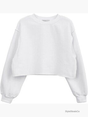 Women Cropped Fleece Sweatshirt Long Sleeve Casual Pullover Relaxed Fit